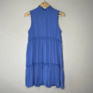 Hudson Gray Blue Halter Neck Mini Short Dress Sleeves Ruffle Tiered Sz S